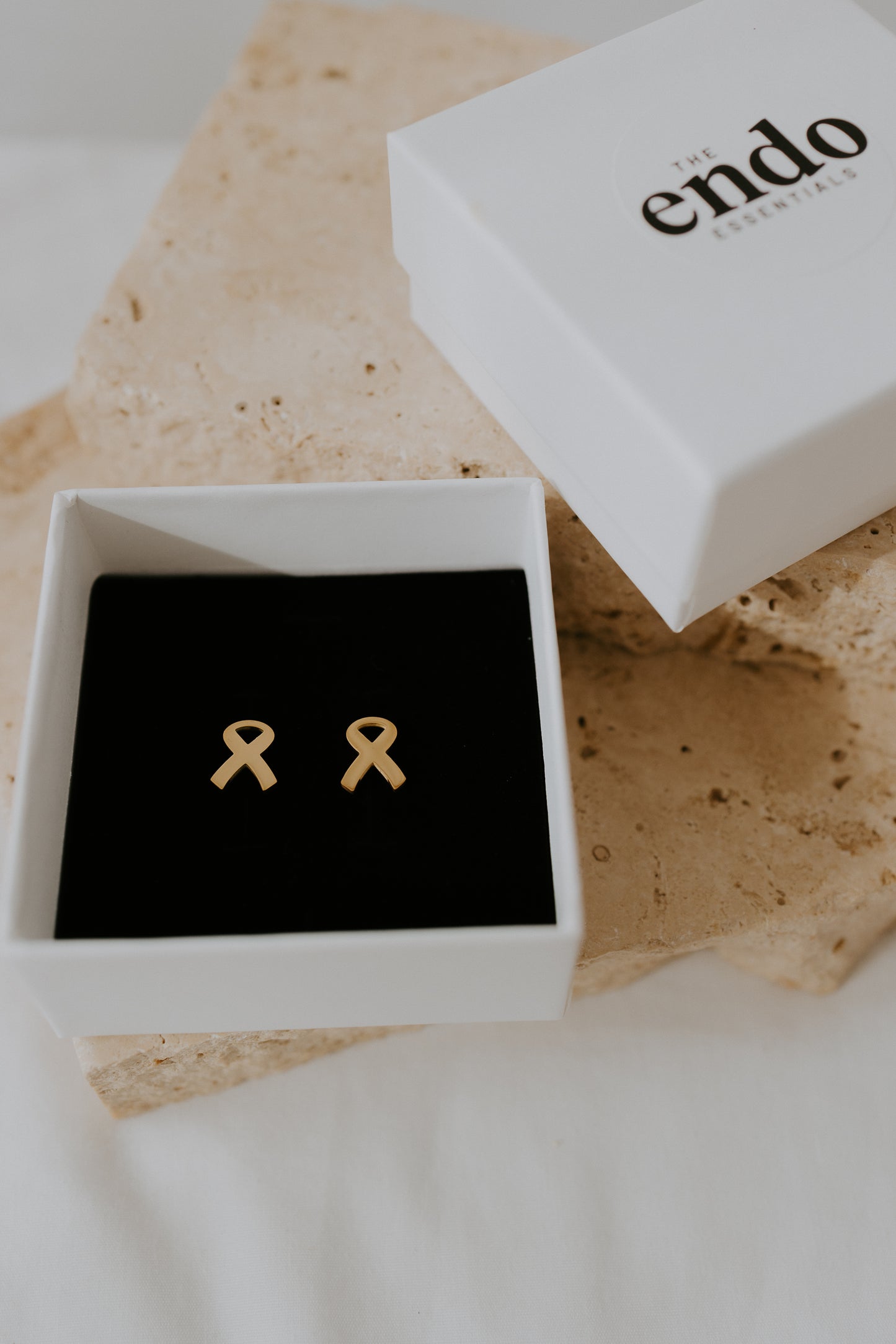 Gold Endometriosis Ribbon Earrings